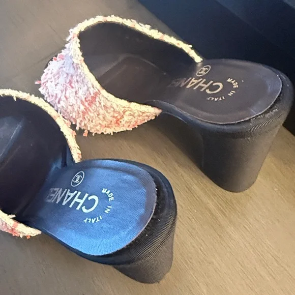 2024 CRUISE CHANEL PINK GLITTERED TWEED MULE 36 - Picture 11 of 13